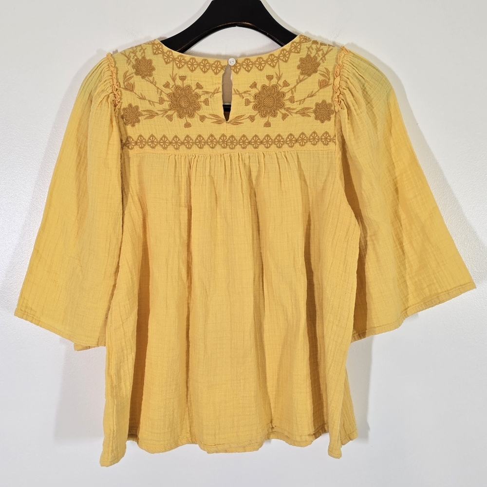 Roller Rabbit Flowy Yellow Embroidered Top Blouse XS - Picture 2 of 6